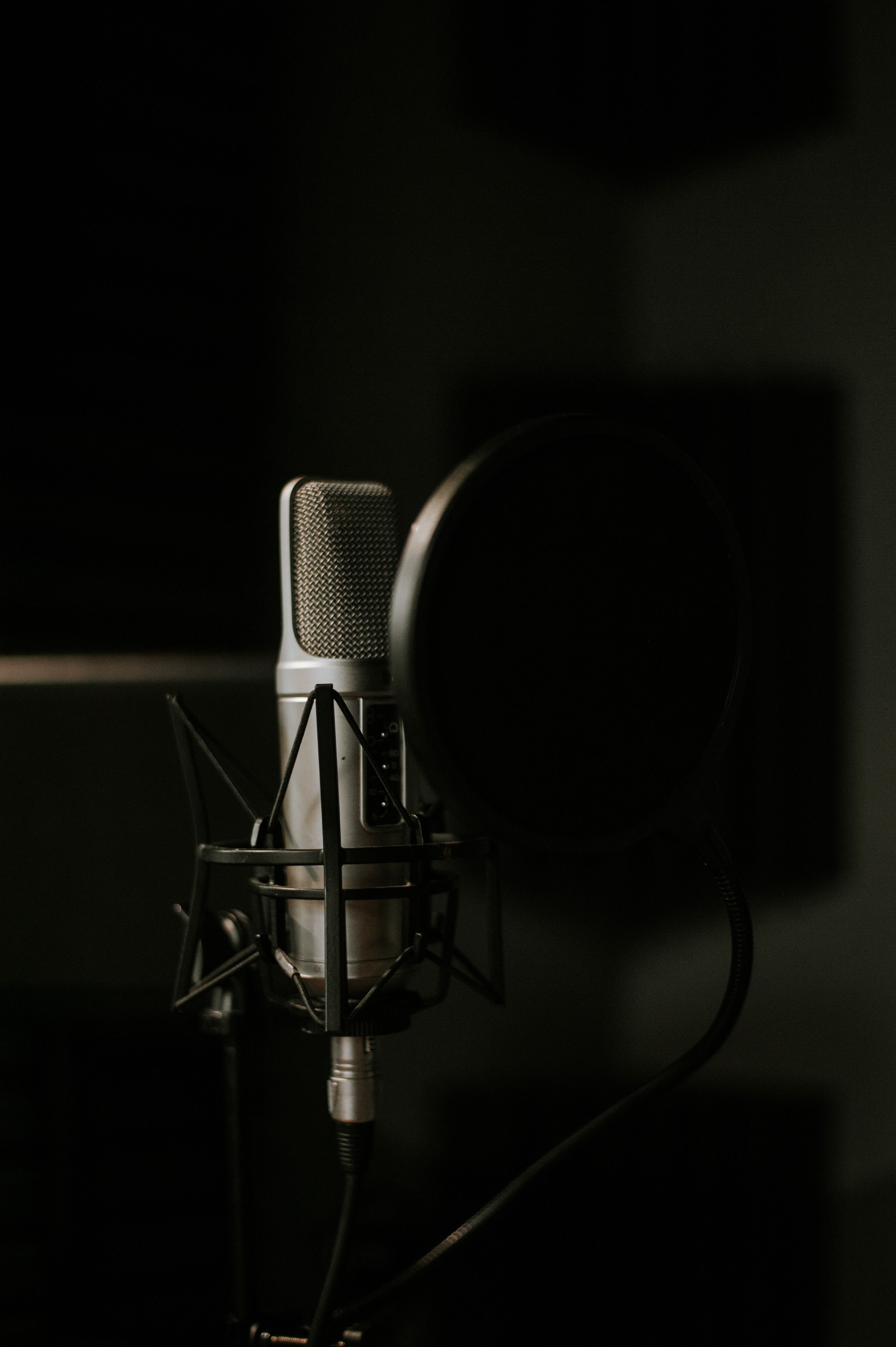 Studio microphone in dim lighting
